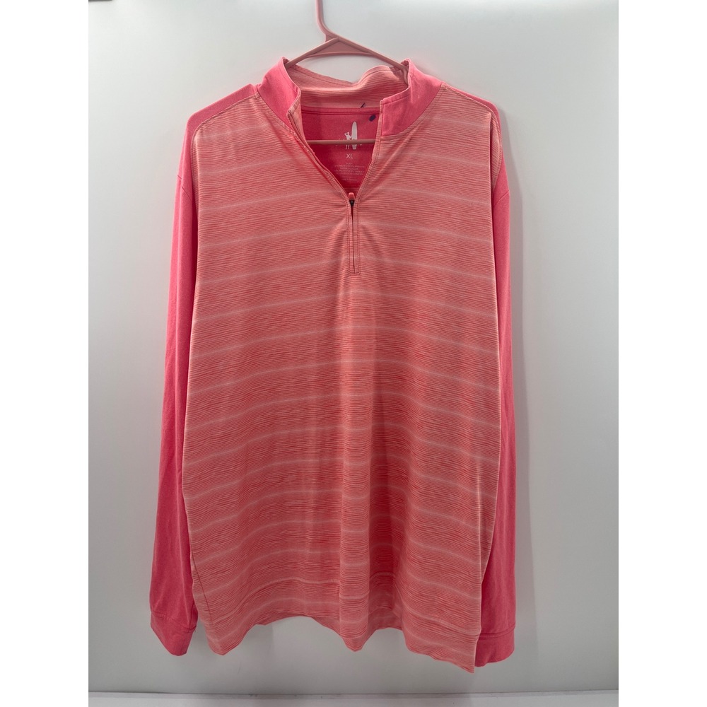 Johnnie-O Mens XL Coral Pink Striped Quarter Zip Performance Pullover Golf Top